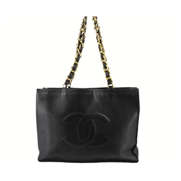 Chanel Black Lambskin Leather CC XL Grand Shopping Tote Bag