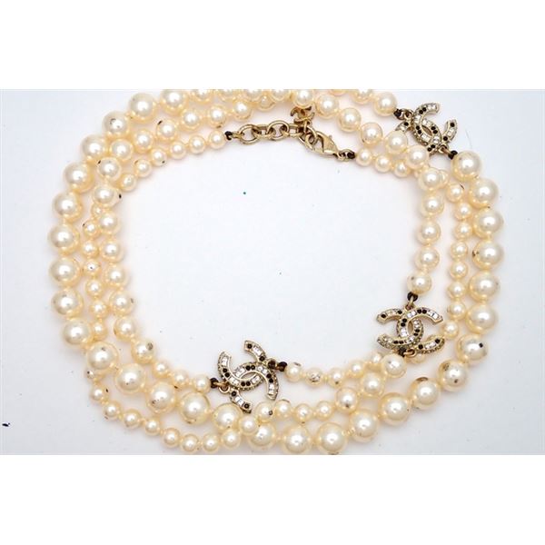 Chanel Gold-tone Metal Faux White Pearl Extra Long Necklace