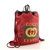 Image 1 : Gucci Red Leather Print Logo Drawstring Large Backpack