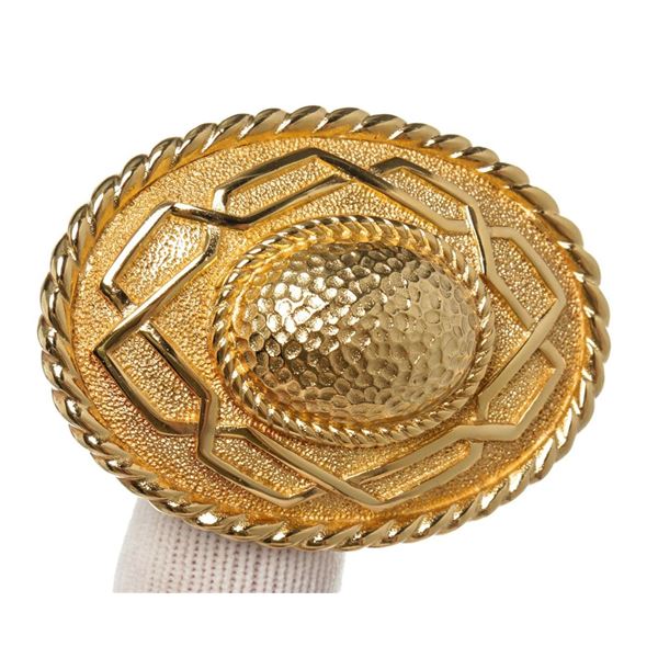 Christian Dior Gold Chain Round Brooch