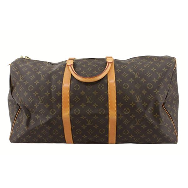 Louis Vuitton Brown Monogram Canvas Leather Keepall 60 cm Duffle Bag Luggage