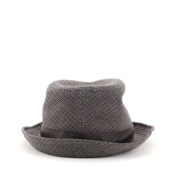 Hermes Fedora Hat Houndstooth Wool with Leather Brown