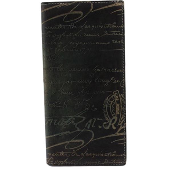 Berluti Black Ebene Leather Calligraphy Bifold Long Wallet