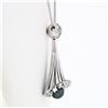 Image 3 : Vintage 14k White Gold 6.64mm Dangling Black Pearl Diamond Bell Pendant Necklace