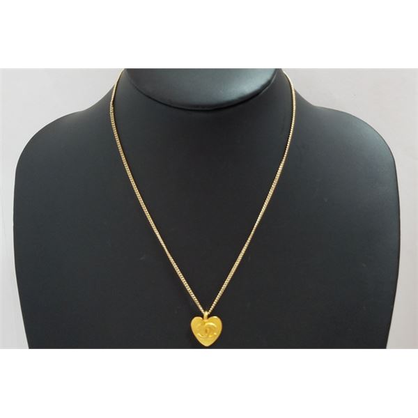 Chanel Vintage Gold-tone Metal CC Heart Pendant Necklace
