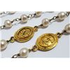 Image 5 : Chanel Gold-tone Metal CC Medallion Faux Pearl Long Chain Necklace