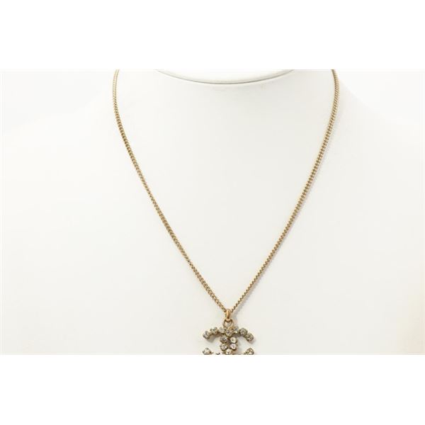 Chanel Gold-tone Metal CC Rhinestones Pendant Necklace