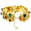 Image 8 : RARE Antique 14K Yellow Gold Multi Gemstone Wide Florentine Slide Charm Bracelet