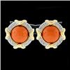 Image 2 : Tiffany & Co. 1985 18k Yellow Gold & Platinum GIA Coral & Diamond Button Earring