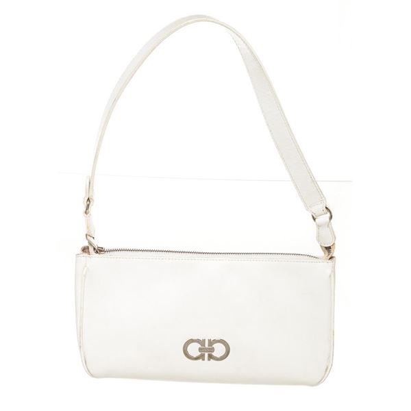 Salvatore Ferragamo White Leather Gancini Pochette Shoulder Bag