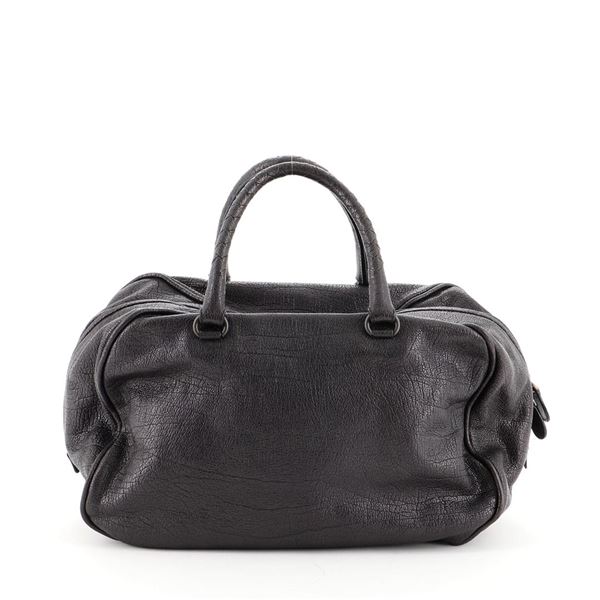 Bottega Veneta Bowler Bag Leather with Intrecciato Detail Medium Black, Metallic
