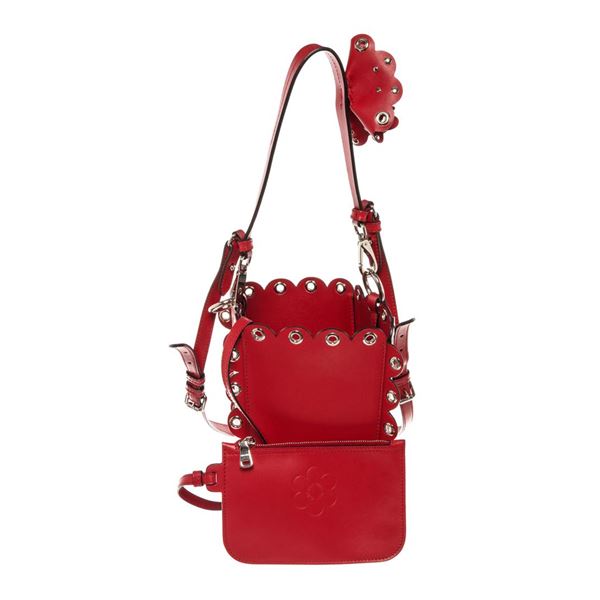 Miu Miu Red Vitello Soft Leather Grommet Top Handle Bucket Bag
