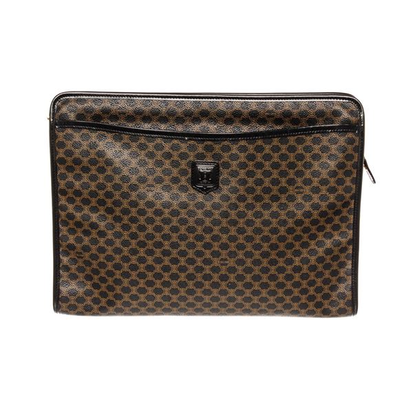 Celine Vintage Black Monogram Canvas Leather Macadam Porto Briefcase