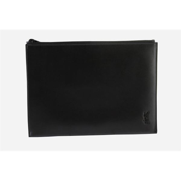 Yves Saint Laurent Black Calfskin Leather YSL Logo Clutch