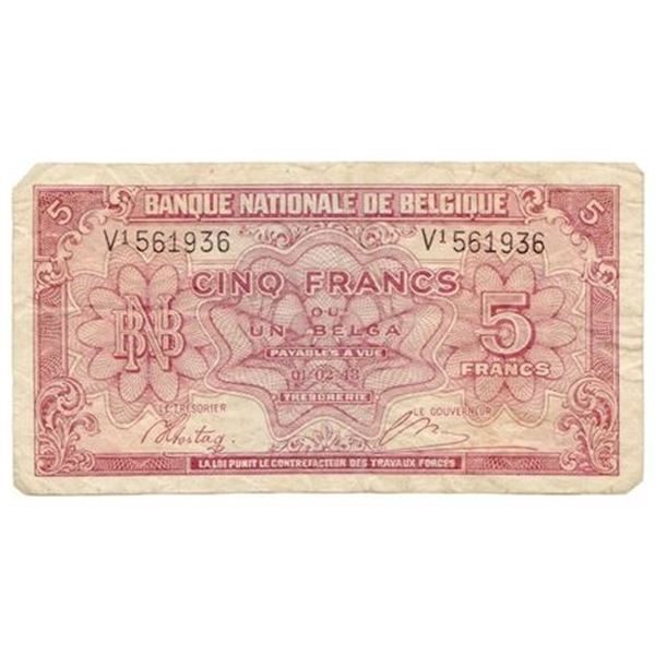 Belgium P#121  1943 5 Francs Kingdom in Exile
