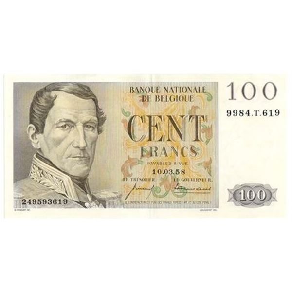 Belgium P#129c 1958 100 Francs High Grade
