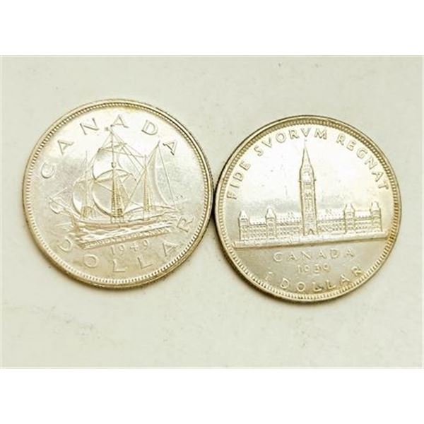 Canada 1939 and 1949 Silver Dollars