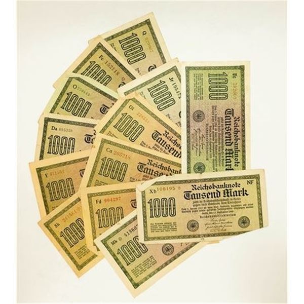 Germany P#76 Lot of 13 1922 1,000 Mark Notes