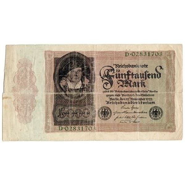 Germany P#78 1922 5,000 Mark Note