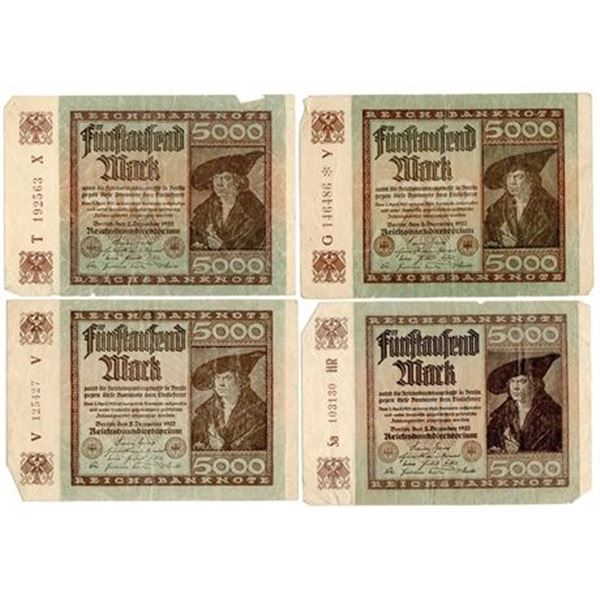 Germany P#81 Lot of 4 1922 5,000 Mark Notes
