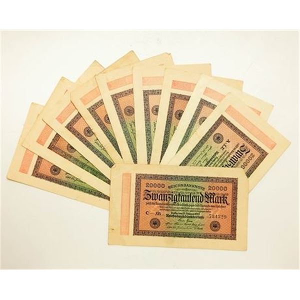 Germany P#85 Lot of 10 1923 20,000 Mark Notes