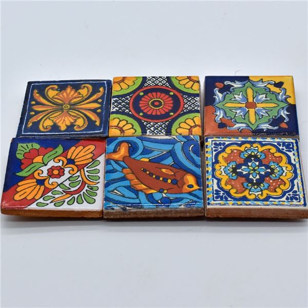 6 Mexican Glazed Pottery Tile Magnets