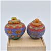 Image 2 : 2 Indonesian Beaded Lidded Rattan Baskets