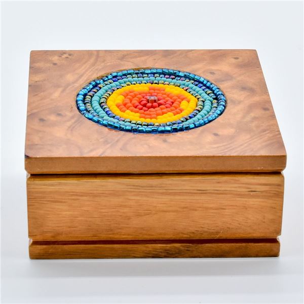 Hand Beaded Wood Box by Kathy Kills Thunder