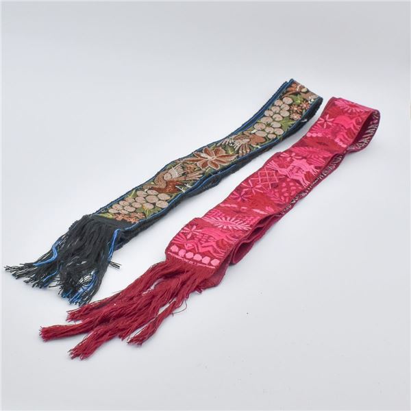 2 Guatemalan Embroidered Textile Sashes