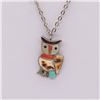 Image 2 : Zuni Inlay Owl Pendant Necklace by Lesansee