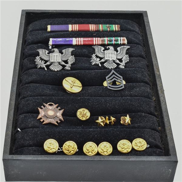 Collection of Military Medals, Ribbons, and Brass