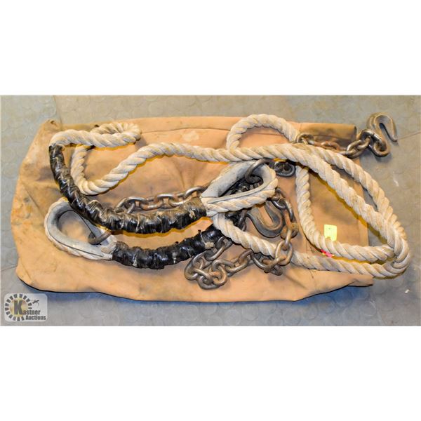 APPROXIMATELY 18 FOOT TOW ROPE WITH CHAIN HOOKED