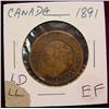 Image 1 : 1891 Canadian Large Cent.  Large DT & Large Let.