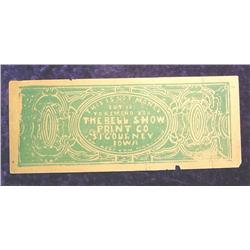 Sigourney, Iowa ""The Bell Show"" Scrip