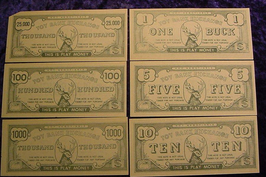 (6) Different Toy Bank Exchange Banknotes