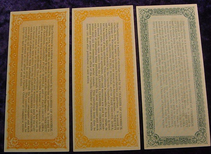 1933 Depression Script. Clorinda, Iowa