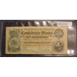 Reprint Confederate States $500. Note.
