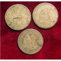 (3) 1854 Arrows Quarters. AG.
