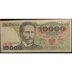 Series 1988  Poland 10,000 Zlotych Note.
