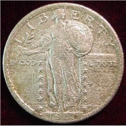 1917P Type-2 Standing Liberty Quarter.  EF, Rough