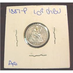 1887 Liberty Seated Dime. BU-63.