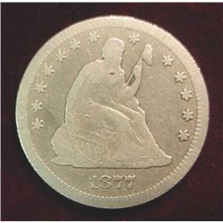 1877CC Liberty Seated Quarter. F. Rev. Scratches.