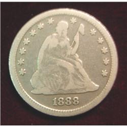 1888S Liberty Seated Quarter. VG-G