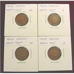 1903" 4 5 "  & 08 Indian Head Cents. G-VF.