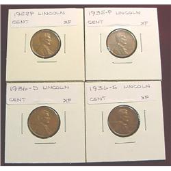 1928P"  35P " 36D & 36S Lincoln Cents. EF.