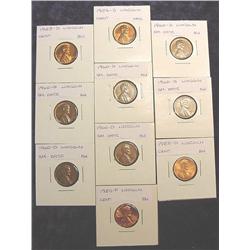 1953D"  54D (6) 60D SD " 83D & 85P Lincoln Cents. AU-BU.