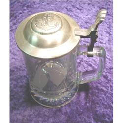 Glass Beer Stein With Pewter Lid. Americas Cup.