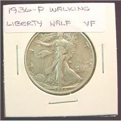 1936P Walking Liberty Half Dollar. VF.