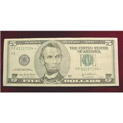 Series 2003A $5-Dollar FRN. Star. AU.