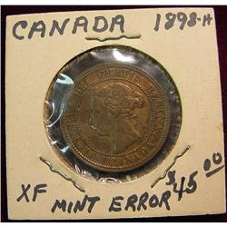 1898H Canada Large Cent. EF Laminated Planchet.